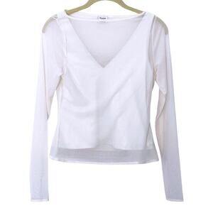 Abercrombie & Fitch Sheer Mesh Long Sleeve Top Small White Clean Girl Neutral